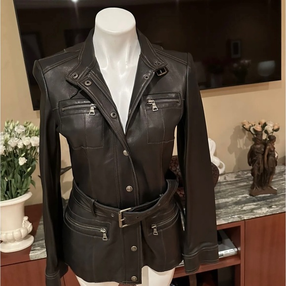SOLD. NWT GUESS GENUINE LEATHER JACKET with BELT Size M - Picture 2 of 15